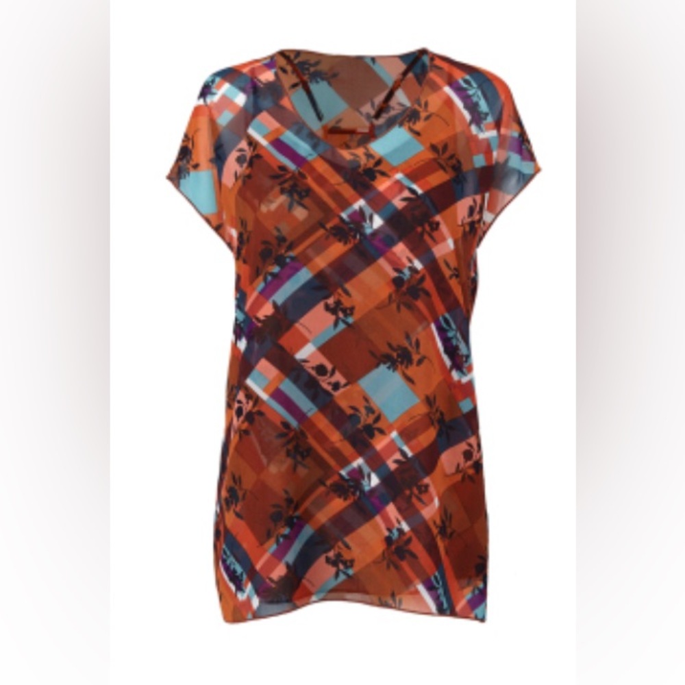 Cabi Lattice Top, Orange with other colors, medium, great condition